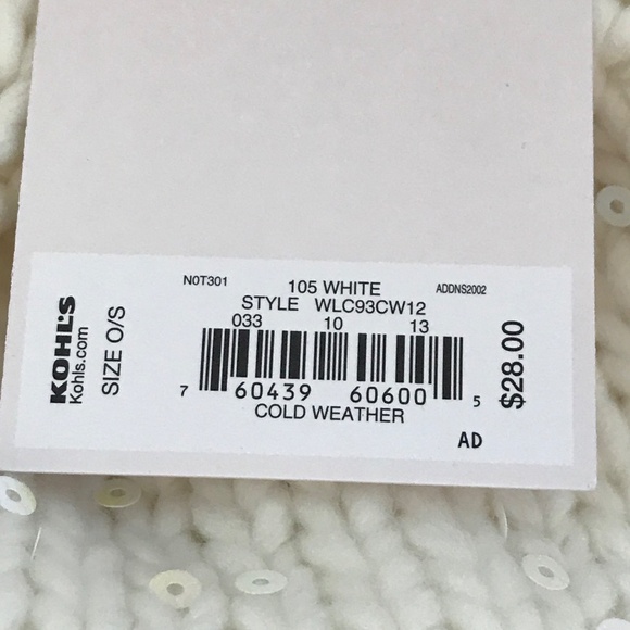 LC LAUREN CONRAD Pom Pom Beanie Hat Sherpa White Pink Sequins Knit Hat NWT - Picture 8 of 9